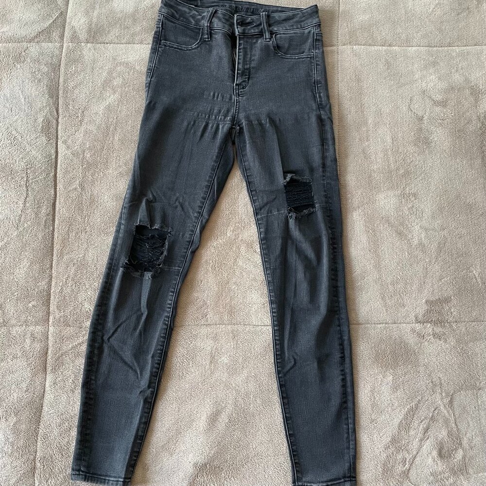 Black American Eagle Mid-rise Distressed Jeans